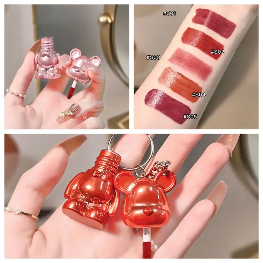 MINI Jelly Mirror ลิปสติก Non-Stick CUP รูปหมี Lip GLOSS Moisturizing กันน้ําลิปสติกติดทนนานผู้หญิง