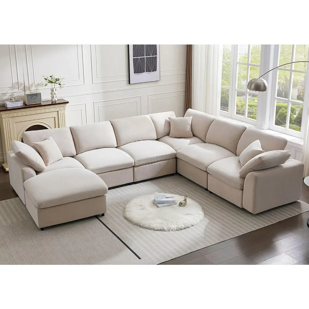 

sofa.Modular Sectional Sofa Modern Oversized Chenille Cloud Couch with Movable Ottoman 7 Seater L-Shaped Sofas Comfy Couches