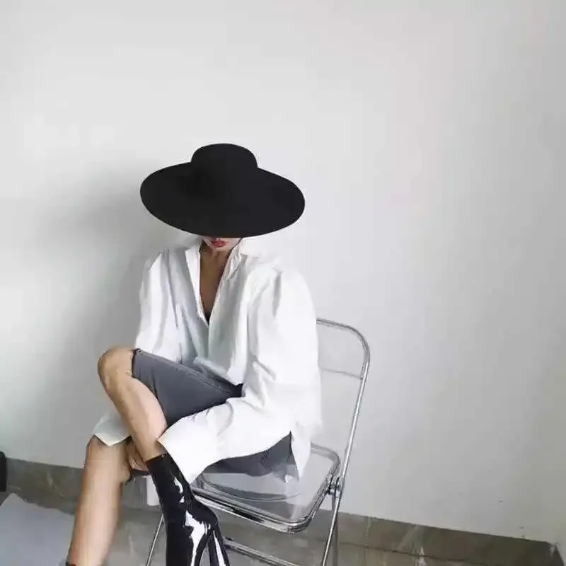 2025  Flatcap New French Elegant Flat-top Cap Dame Hat Retro Wide Brim Felt Hat Women