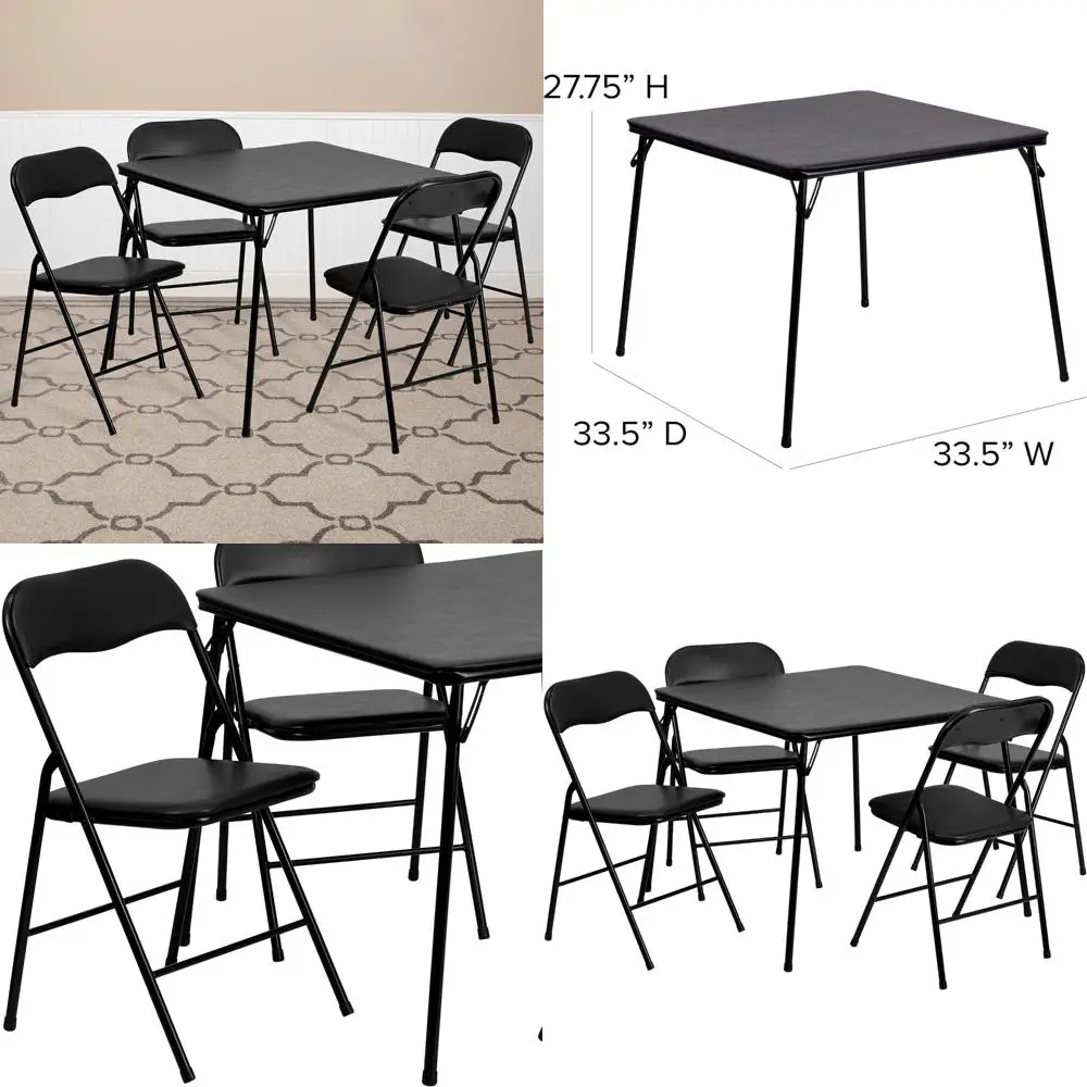 Folding Card Table and Chairs Set for 4, Portable Square Table with Padded Seats, Multipurpose Folding Furniture for Outdoor and