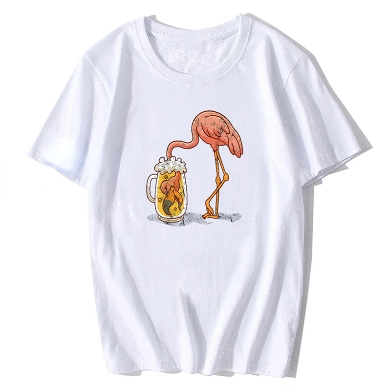 Retro Flamingo Beer Mug Beer Drinker T-Shirt Print Fashion Men Cotton Tshirt Tees Streetwear