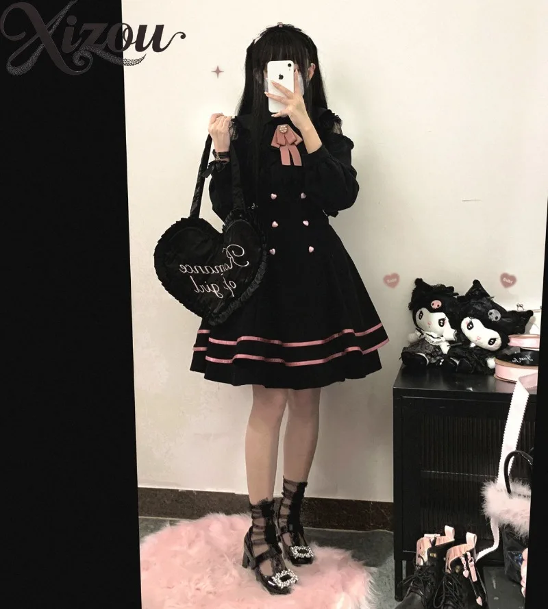 Lindo agradable arco encaje hueco fuera del hombro camisa Lolita Color sólido Casual Tops para Mujer primavera otoño Blusas de manga larga Mujer