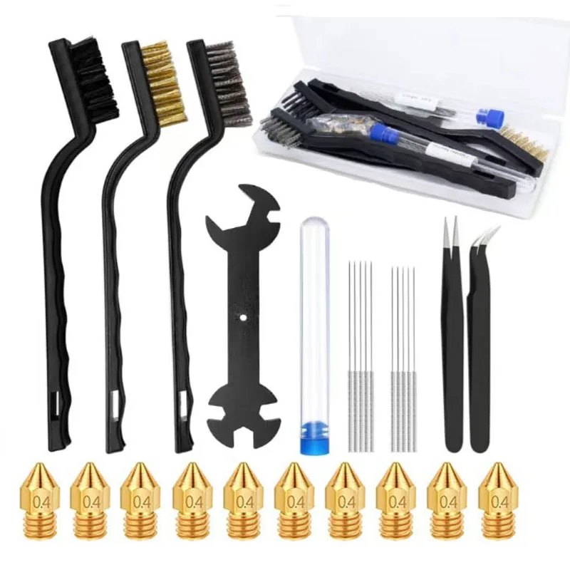 

27 шт. аксессуары для 3D-принтеров 10 MK8, латунное сопло, сопло печатающей головки экструдера 0,4 мм для 3D-принтера 1,75 мм CR10 CR10S Ender-3 Acc