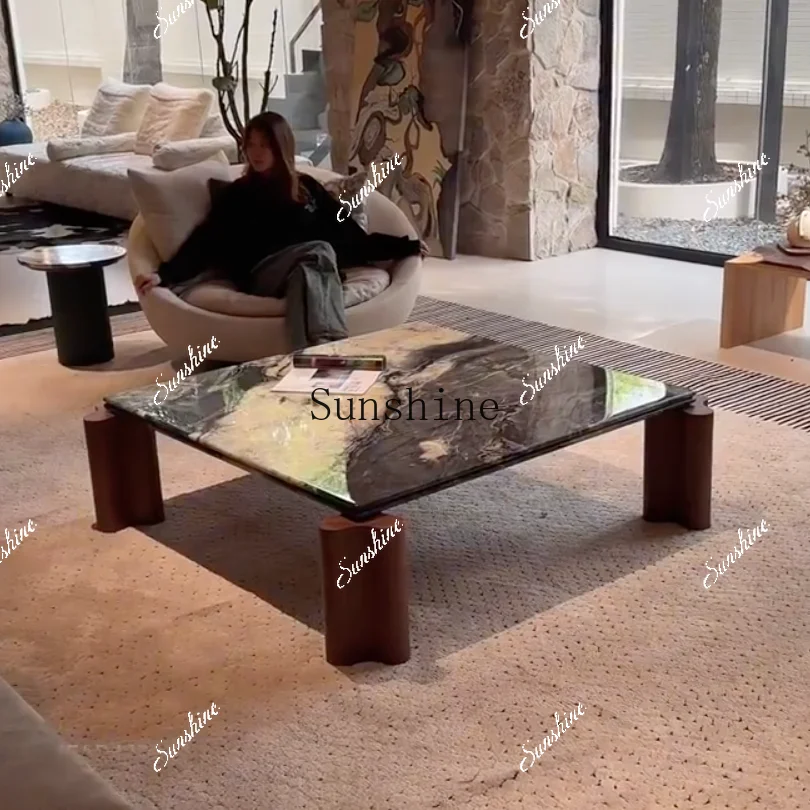 Medieval marble living room square simple solid wood square coffee table  TF