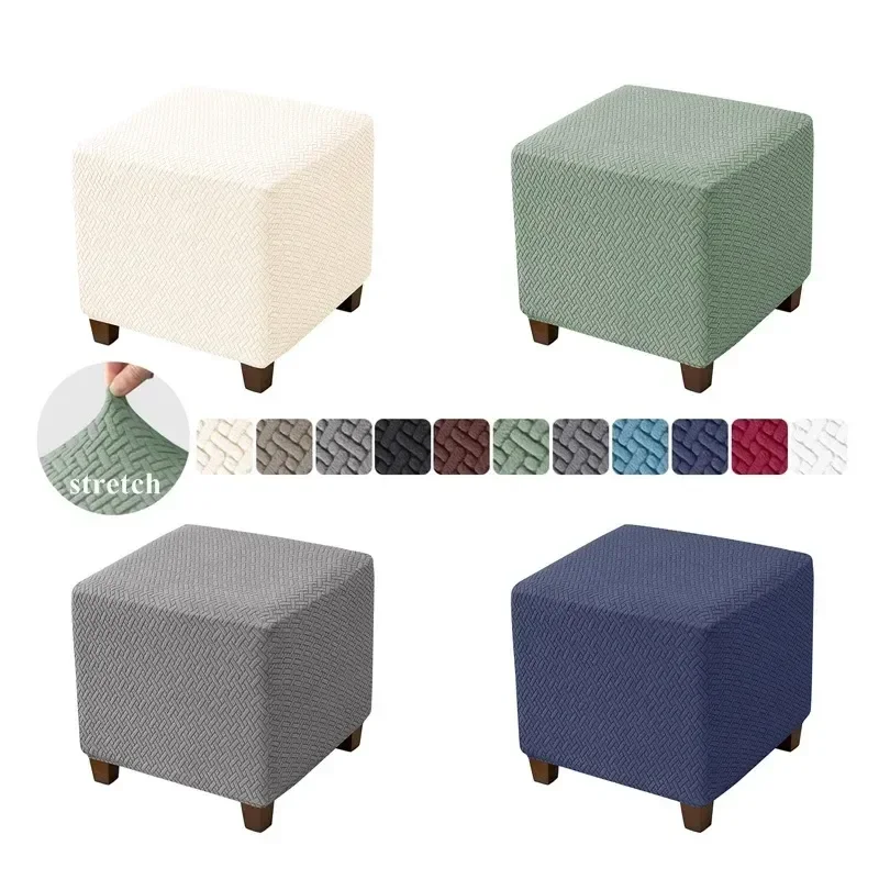 Stylish, classy, and elegant all-inclusive square ottoman stool slipcover with stretch elastic - luxurious and chic living room 