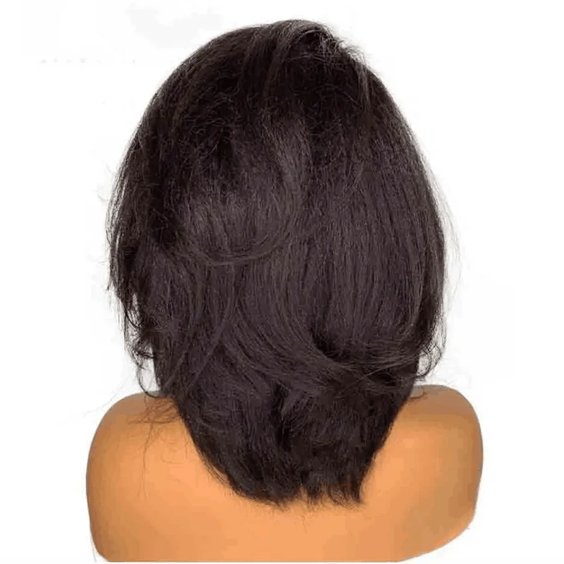 Perruque Lace Front Wig Yaki Synthétique Sans Colle, Cheveux Crépus Lisses, Doux, Noir Naturel, Long, Densité 200, Pre-Plucked, pour Femme