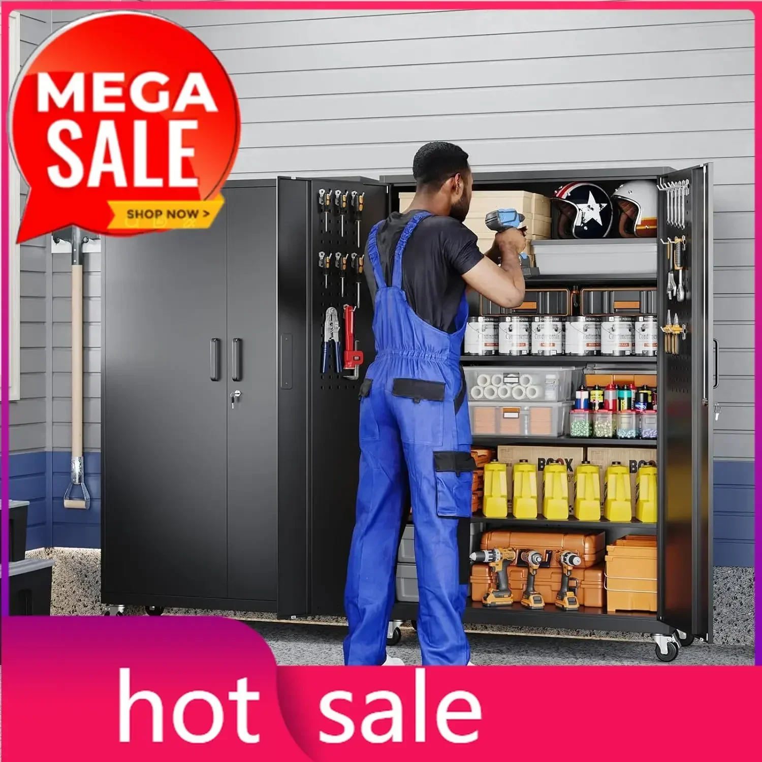 Metal Garage Storage Cabinet with Locking Doors and Adjustable Shelves,- 71