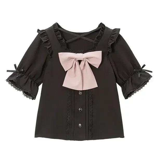 Imagem -03 - das Women Ruffled Short Sleeve Blouse Girls Tops Japanese Estilo Rojita Shirt Elegant Sweet Bow Stitching Lolita Summer New