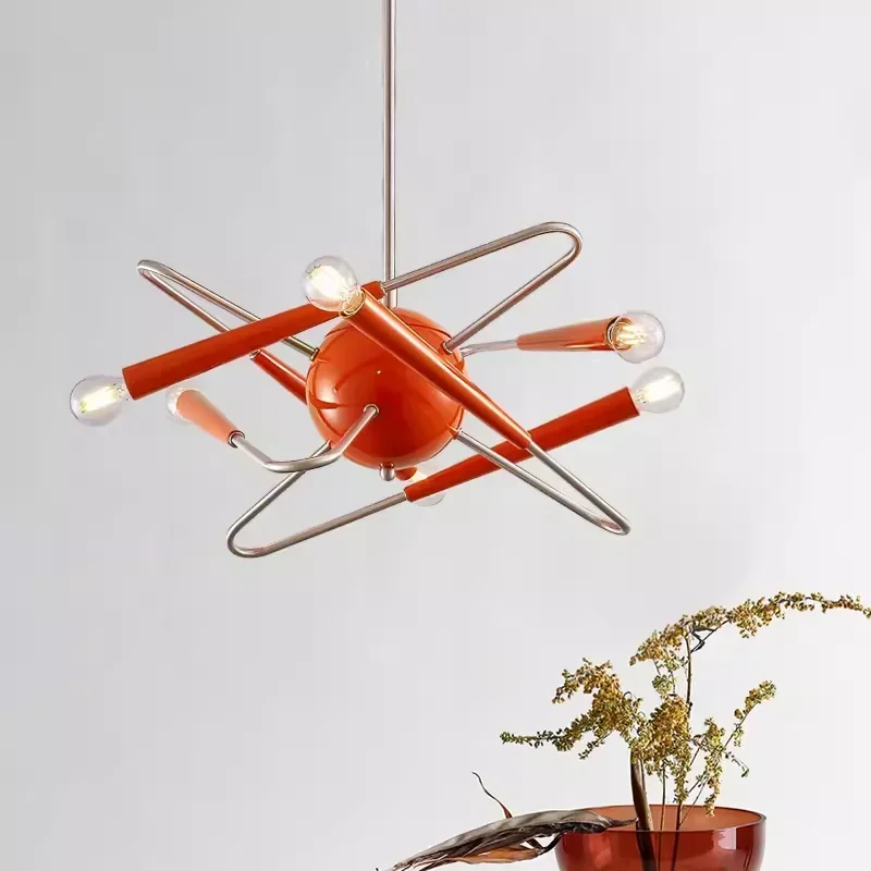 

Nordic Designer Orange Wrought Iron Ceiling Pendant Light Living Room Kitchen Restaurant Bedroom Hanging Lamp Sputnik Chandelier