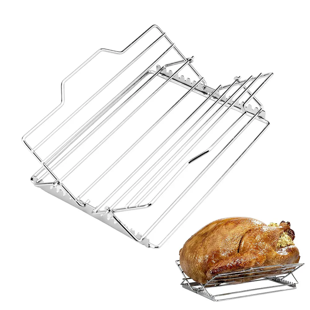 Folding Adjustable Stainless Steel Barbecue Grill Rack for Chicken Roasting Fish Ribs Outdoor Portable Storage