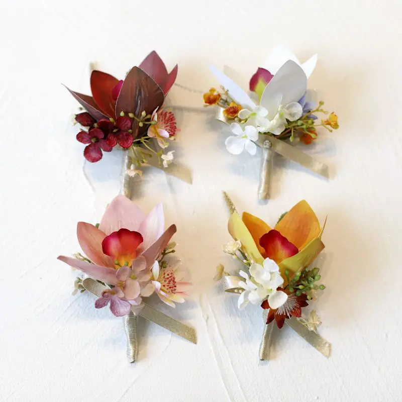 Vintage Flowers Boutonnieres Wrist Corsage Groomsman botonier boda hombre Wedding Accessories 2023