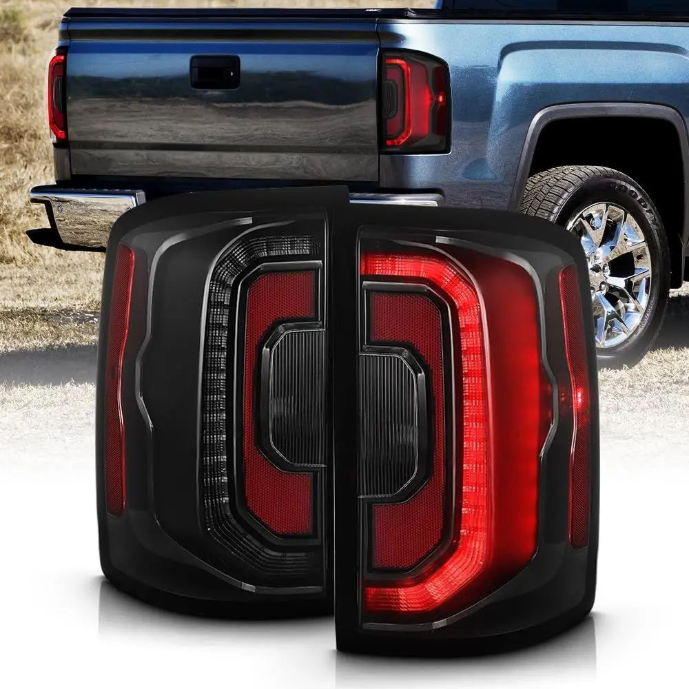 

- For 2014-2018 GMC Sierra 1500 Incandescent Upgrade OE+ Style Black LED Tail Lights Brake Lamps Set Left+Right