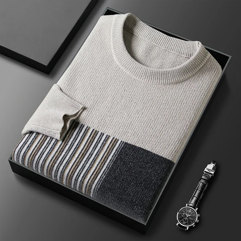 Men's Winter Sweater Round Neck Loose Youth Fashion Urban Simple South Korea Fashionable Warm Color Matching Top