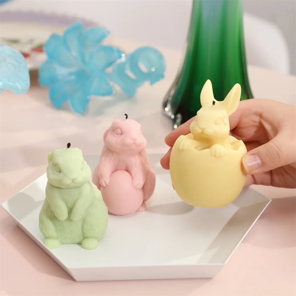 Rabbit Candle Mold Handmade 3D Bunny Silicone Candle Mold DIY Chocolate Plaster Casting Mould Easter Decor