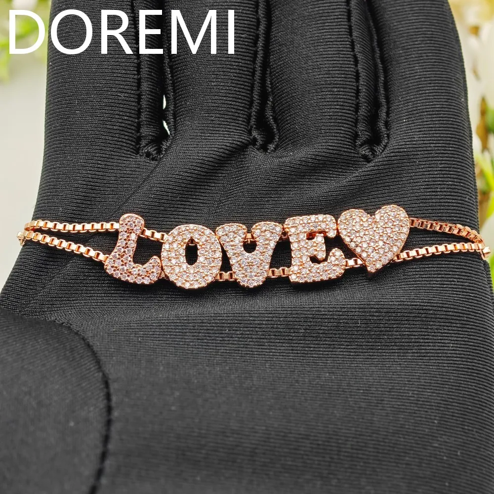 DOREMI A-Z Alphabet Letter Bubble Cz Name Slider Letters DIY Custom Name Letters Slide Heart Charms Slide Bracelet