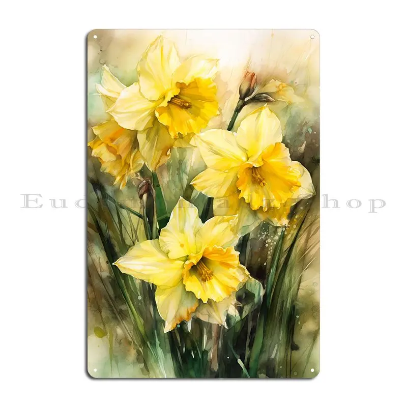 Golden Daffodils Aquarell Metal Signs Garage Wall Decor Iron Cinema Painting Tin Sign Poster