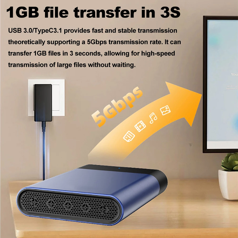 Caja de disco duro USB 3,1, caja de disco duro externo SATA SSD de 3,5 pulgadas, ventilador incorporado, velocidad de transferencia de 5Gbps, cajas de disco duro de aleación de aluminio