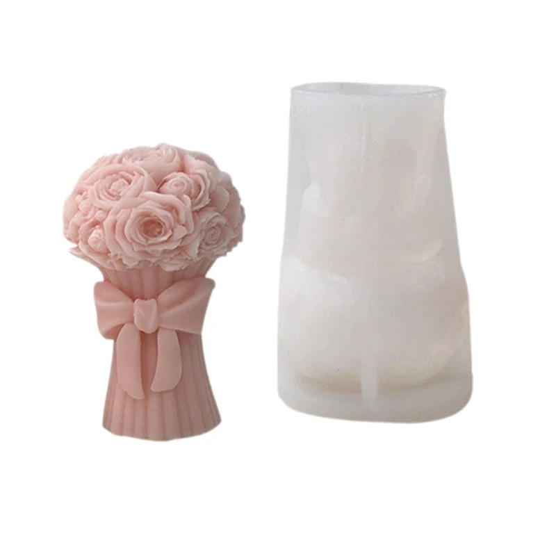 1Piece 3D Rose Bouquet Silicone Mold Home Decorative 3D Rose Bouquet Silicone Mold for Creative Makers N2UE