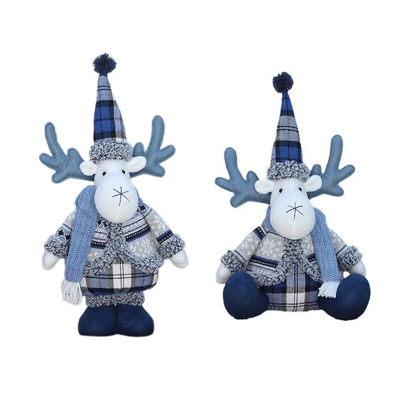 

New-Blue Doll Christmas Tree Decoration Pointed Hat Long Mouth Deer Christmas Window Decorations
