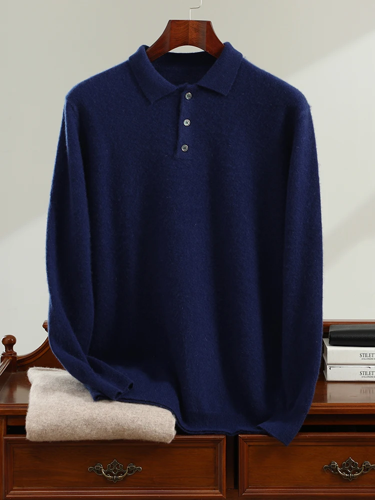 Fimora Men Cashmere Polo Pullover 100% Cashmere Knitwear Autumn Winter Smart Casual Basic Cashmere Sweater High Quality Tops