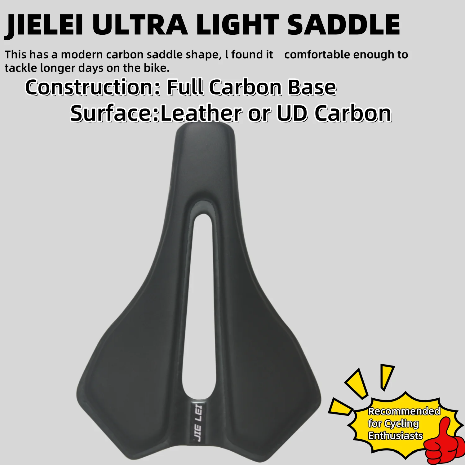 

103g JIELEI Carbon Fiber Road Saddle Ultralight Ergonomically Designed Double-Track Hollow Breathable Bike Seat Cushion