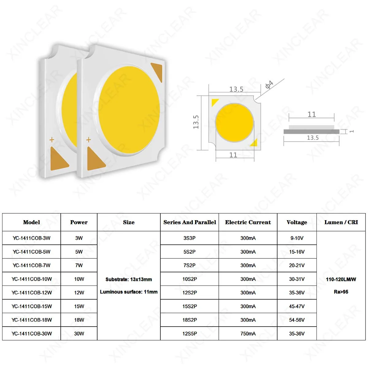 10pcs High CRI Ra95 98 LED COB Chips 3W 5W 7W 10W 12W 15W 18W 24W 30W 1313 SMD COB Diode Light Bead For DIY LED Bulb Track Light