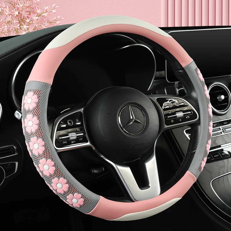 New 3D Floral Pattern Steering Wheel Cover Universal 14.5-15 Inch  Anti-slip and Wear-resistant, Universal for All Seasons