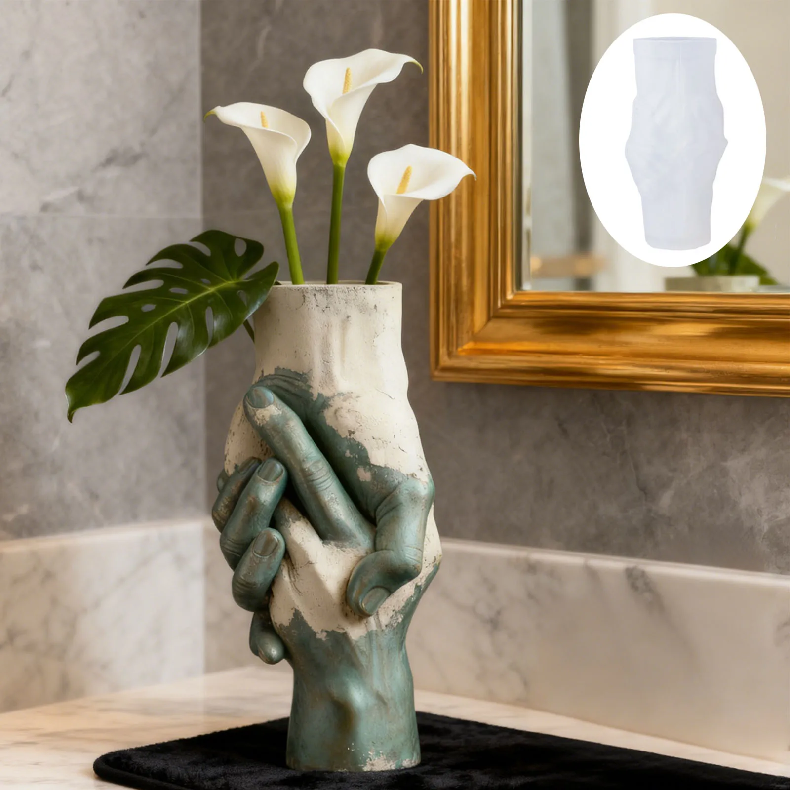 Artistic Hand-in-Hand Vase Silicone Mold: Vintage Texture + Hand-held Design. DIY Decorative Flower Vase for Creating an Artisti view 4
