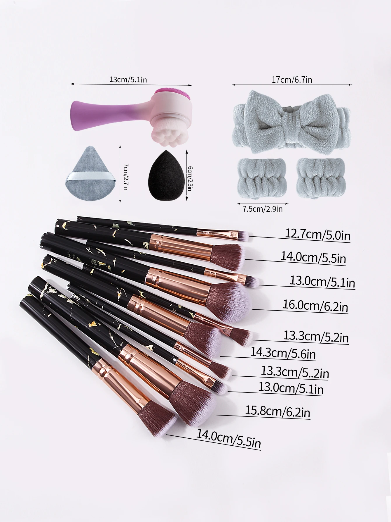 18個の多機能メイクブラシセット + ソフトメイクスポンジエッグパフ + リボンヘアバンドリストストラップ + フェイスブラシ