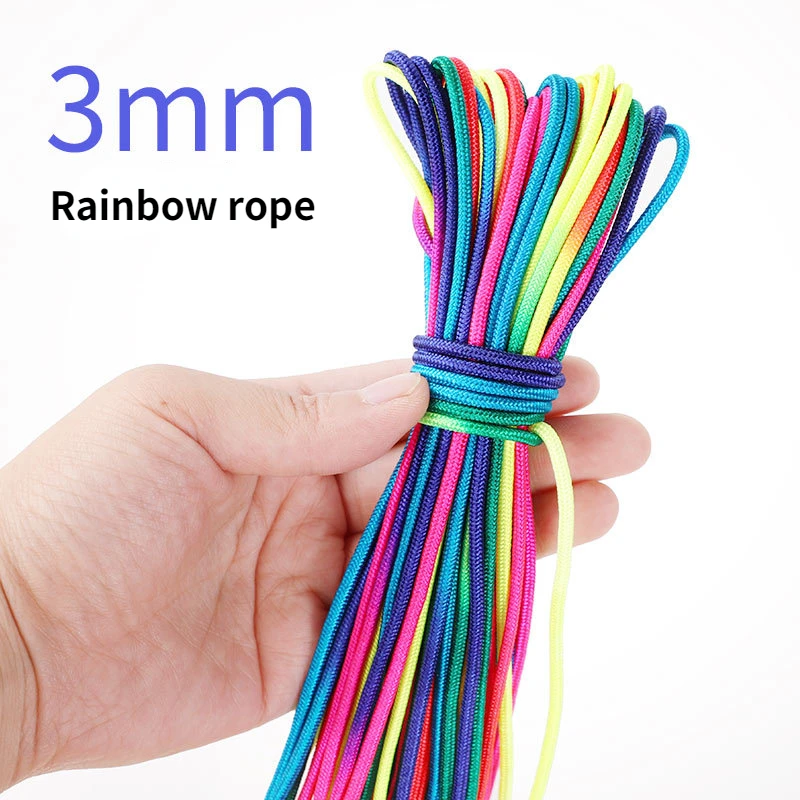 Dia.3mm Rainbow Rope Cord for Paracord Bracelet Handmade Gift Lanyard Clothesline DIY Craft Accessories One Strand Core