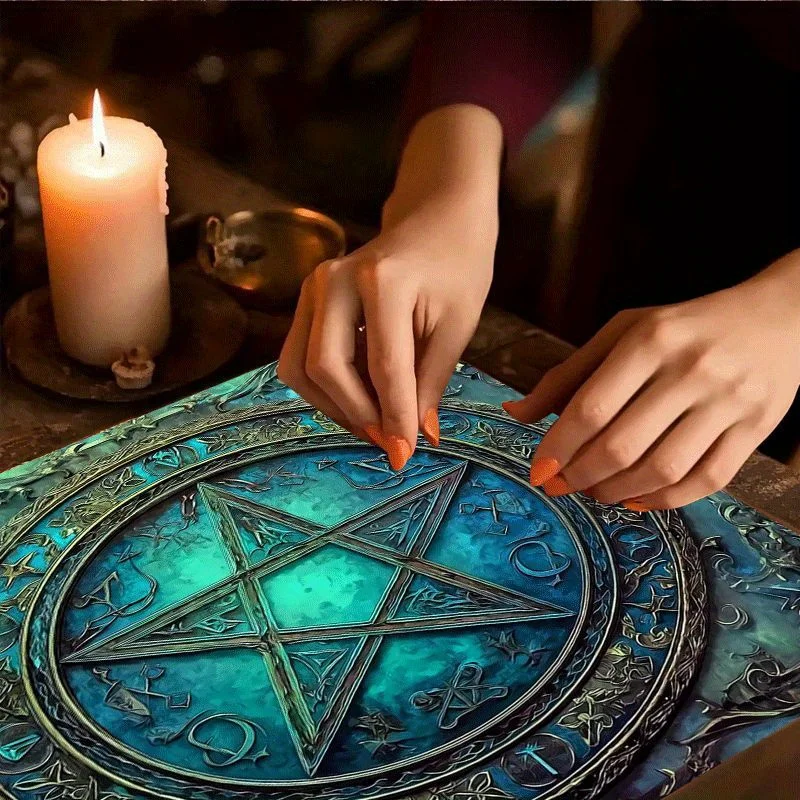 VIKAMA Antique Pentagram Tarot Altar Cloth Occult Witchcraft Divination Mat for Tarot Reading Spiritual Ritual Home Decor