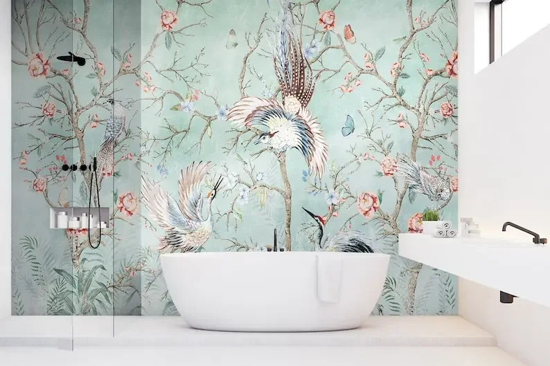 Chinoiserie Wallpaper Peony Blossom Wall Mural Peel and Stick