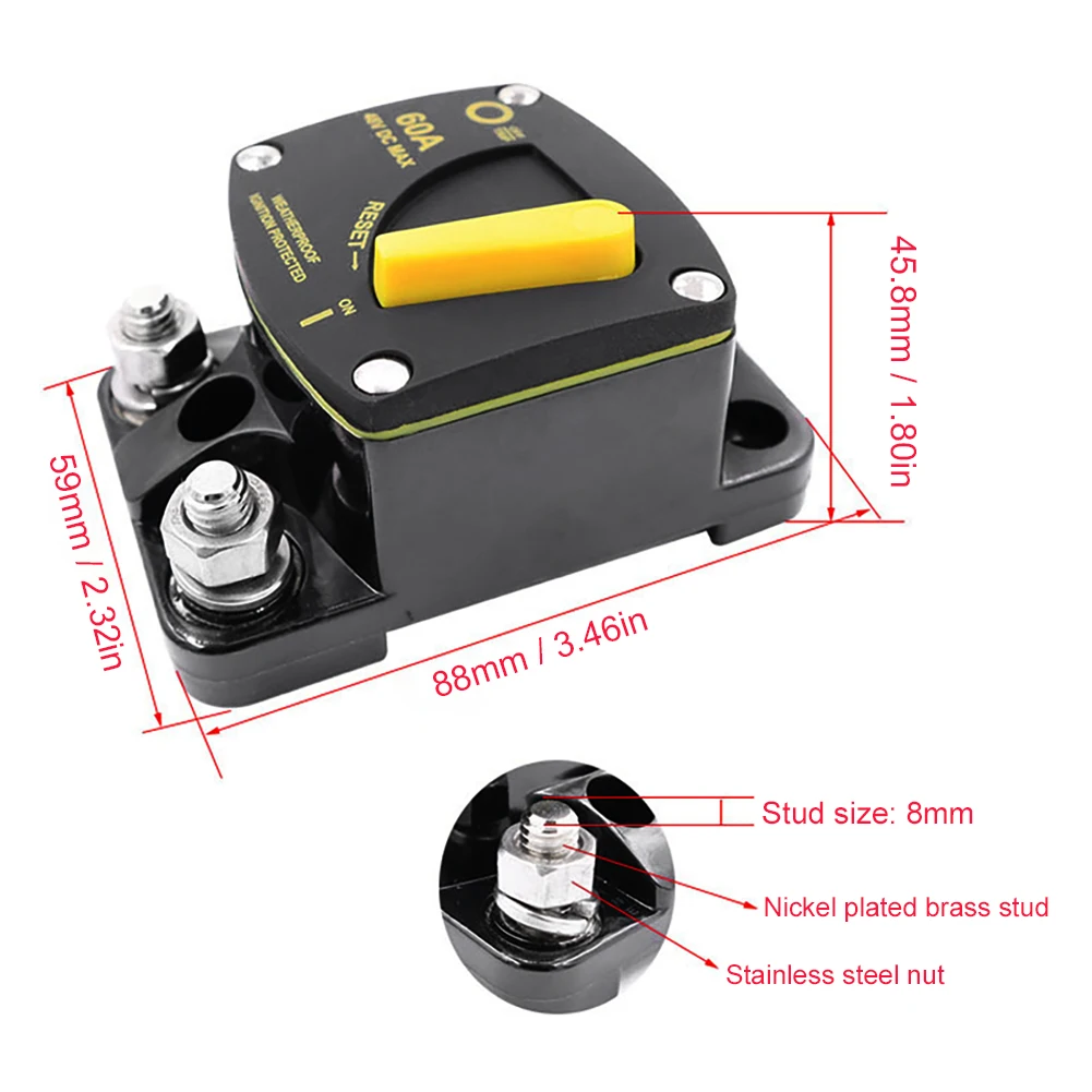 Disjoncteur d'amplificateur audio de voiture étanche, fusible de Cristal, 12 V-48V DC, 2022, 50A, 60A, 80A, 100A, 150A, 200A, 250A, 300A, Médailles, Nouveau