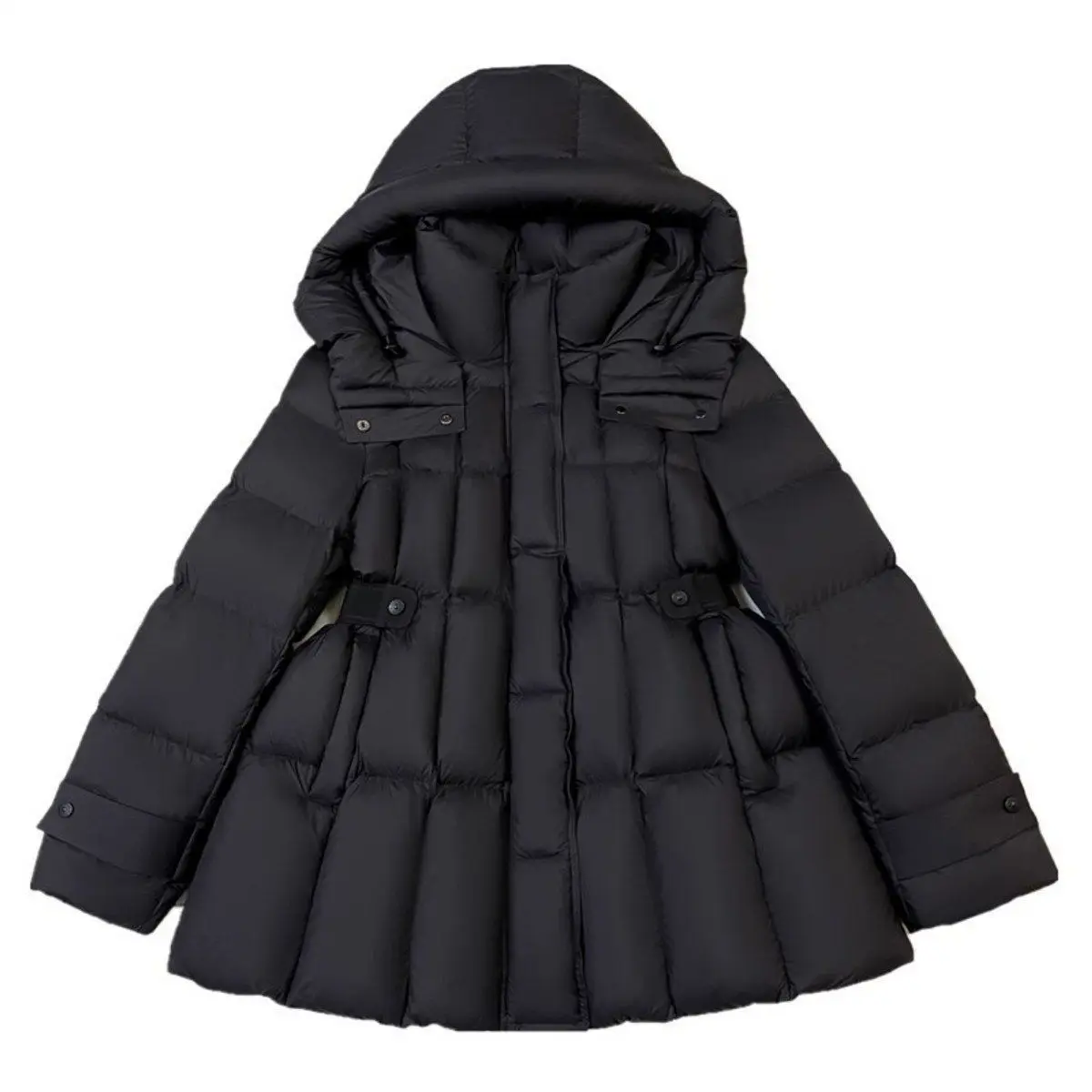 Ele Women's down Jaet Winter New Sle Waist-Cinching Slimming Hooded Faionable Warm Mid-Length Coat Polyester Fiber