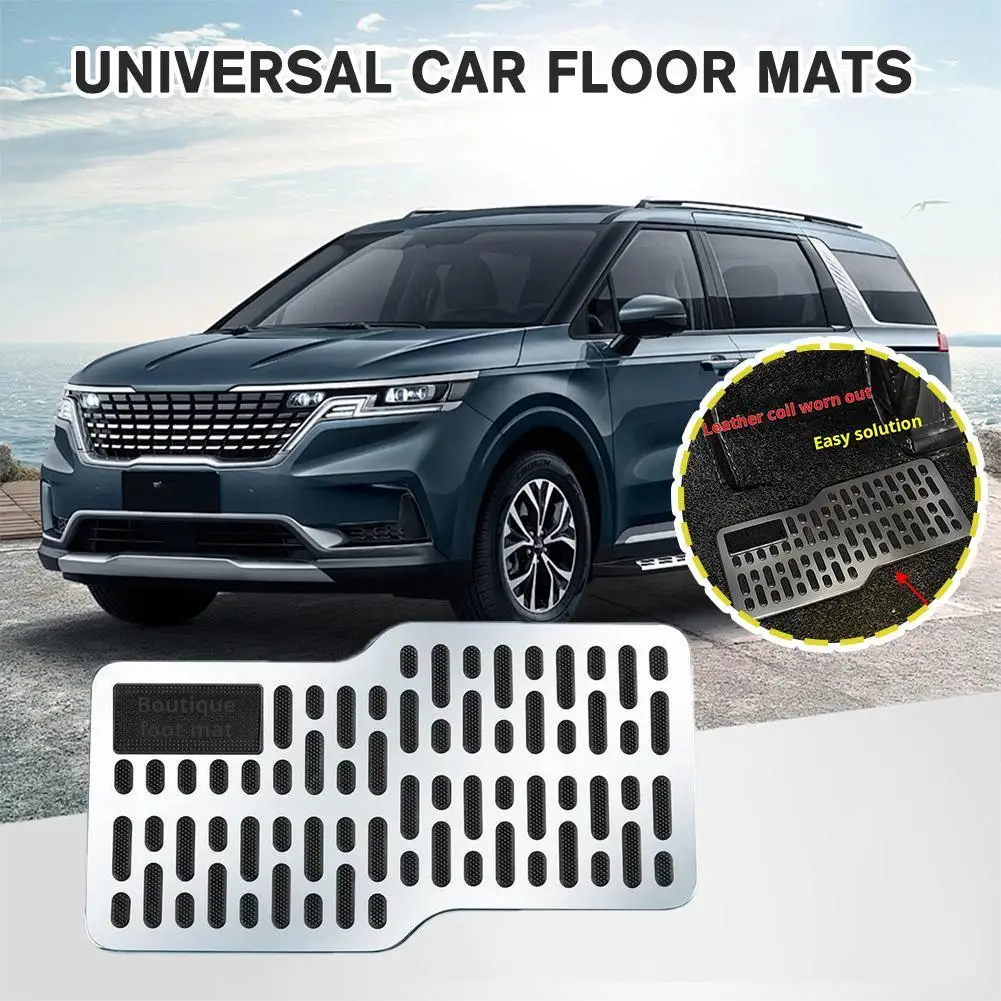 Universal Car Floor Mat Foot Heel Scuff Plate Non-slip Carpet Patch Automobile Stainless Steel Wear Plate Anti-skid Pad