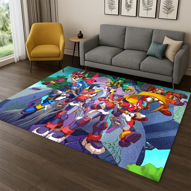 Retro Rockman Mega Man Game Cartoon Carpet Rug for Playroom Bedroom Living Room Sofa Home Decor,kid Area Rug Non-slip Floor Mat