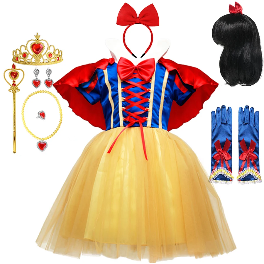 Snow White Princess Dress for Girl Costume with Cloak Summer Halloween Party Costume Clothing Sets Kids Clothes Girls Dresses