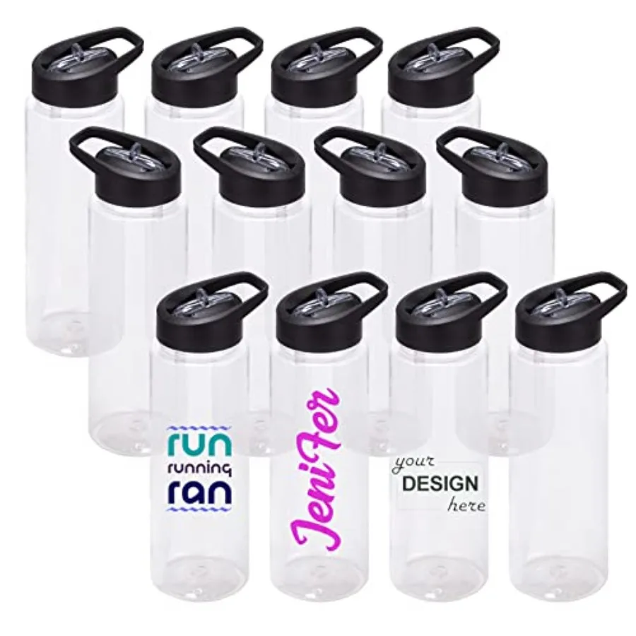 

24 oz Clear Water Bottles with Straw, 12 Pack Bulk Reusable Sports Water Bottle with Handle, Wide Mouth and Portable for Travel