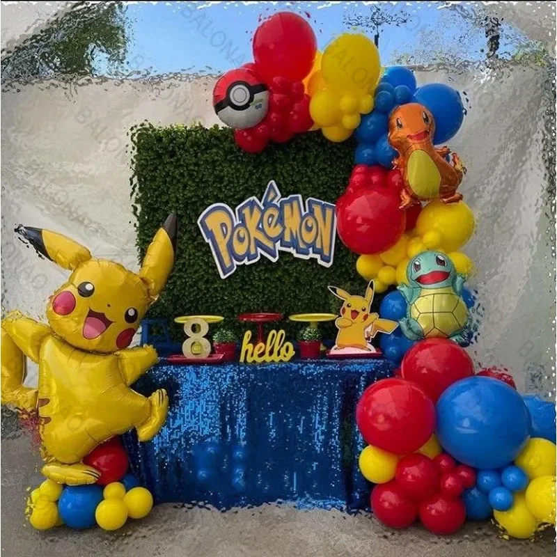 91 Uds. Globos de látex de Pokémon Pikachu, decoraciones para fiesta de cumpleaños de niños y niñas, decoraciones para fiesta de bienvenida al bebé, suministros de juguetes para niños