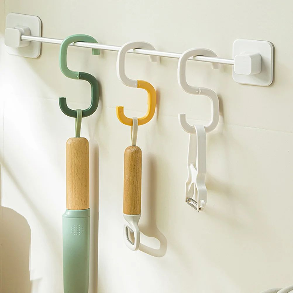 

2Pcs Multi-Functional Kitchen Hanging Rod Hook Foldable Plastic S-Shape Hooks Utensil Towel Holder Organizer S Hooks