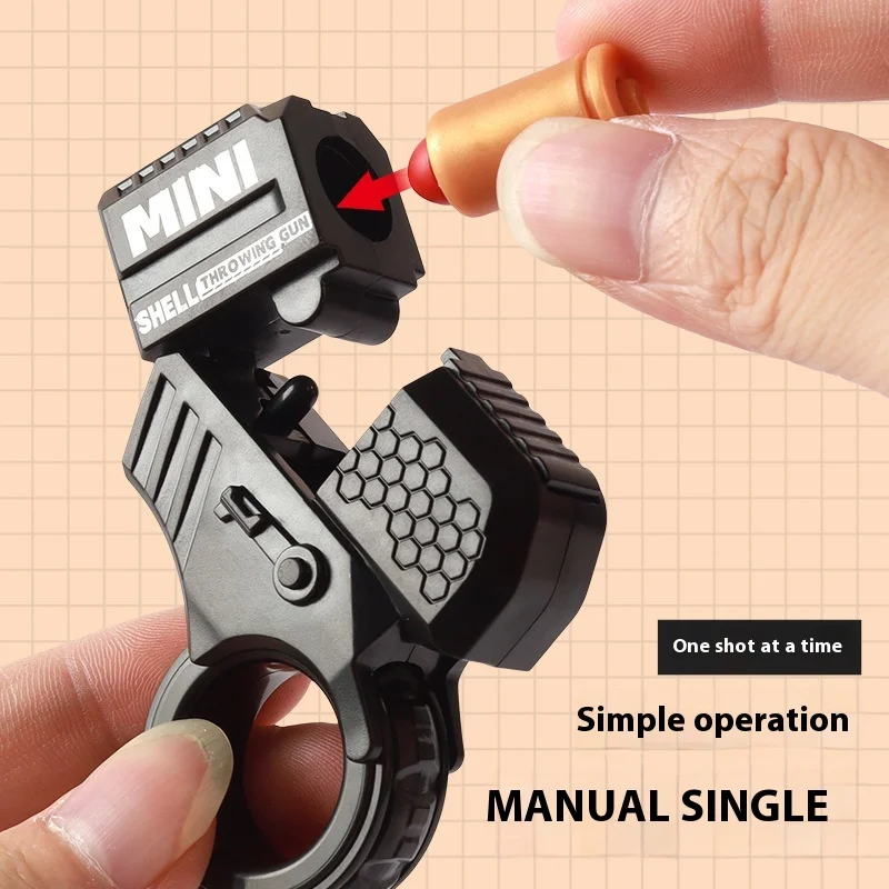 Mini Finger Decompression Ring Rotating Gun Stress Relief Relax EDC Gyro Finger Toy One-Click Launcher with Soft Bullets