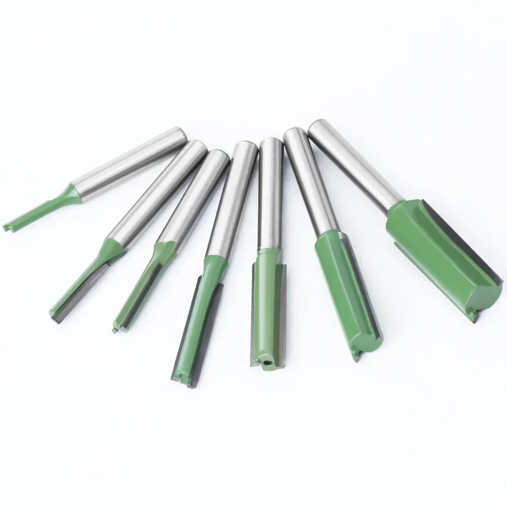 1pc 6.35mm Shank Straight Bit Tungsten Carbide Single Double Flute Router Bit Wood Milling Cutter for Woodwork Tool