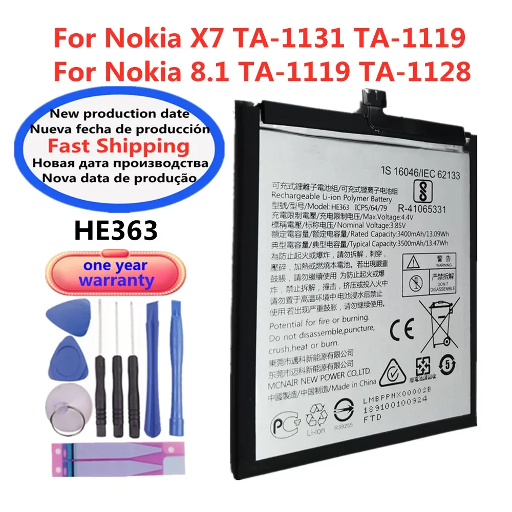 

HE363 Battery For Nokia X7 TA-1131 TA-1119 / For Nokia 8.1 TA-1119 TA-1128 HE 363 HE-363 3500mAh Mobile Phone Battery Bateria