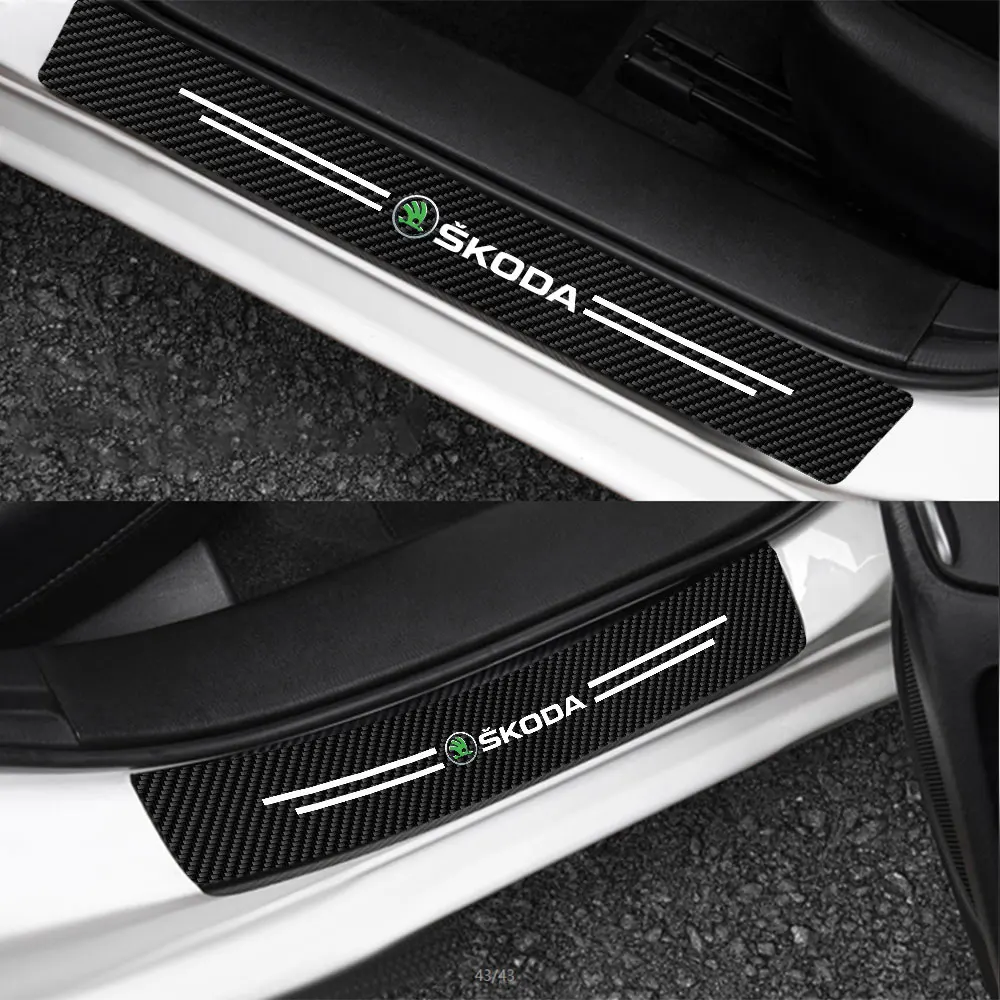 4Pcs New Leather Carbon Fiber Car Door Sill Threshold Protector Stickers For Skoda Octavia 2 A5 A7 Superb 3 Fabia 2 Karoq Rapid