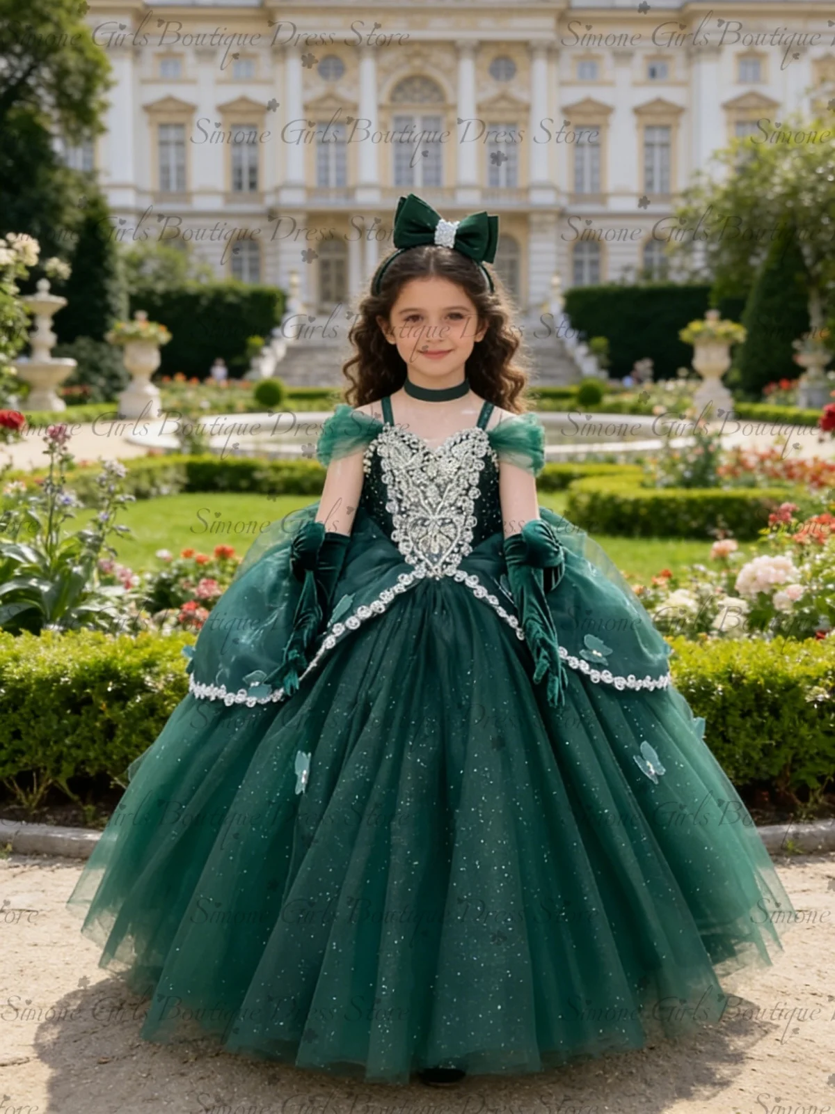 Toddler Girl Tulle Party Dress - فستان أخضر للفتيات الصغيرات مع تطريز