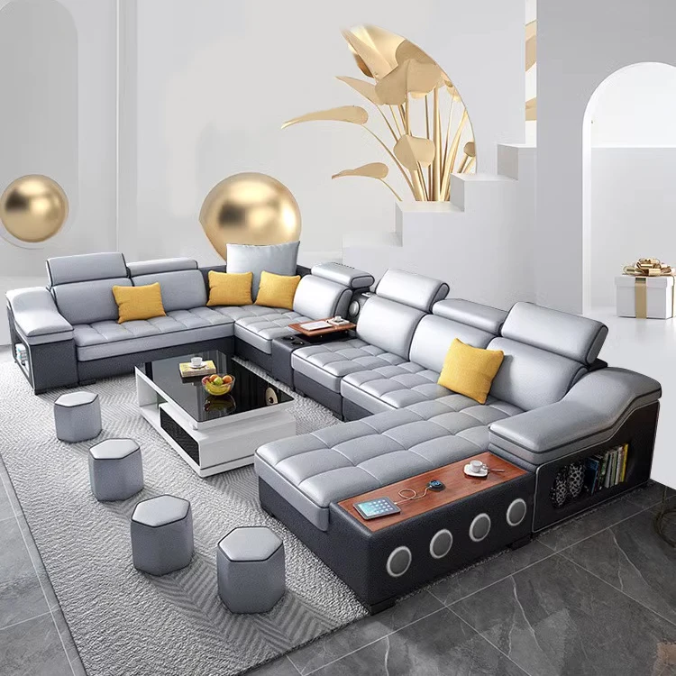 

For Multifunctional U-Shaped Sofa Set Fabric Corner Sofa With Usb Speaker Living Room Furniture 7 Seater Sofa China Furniture