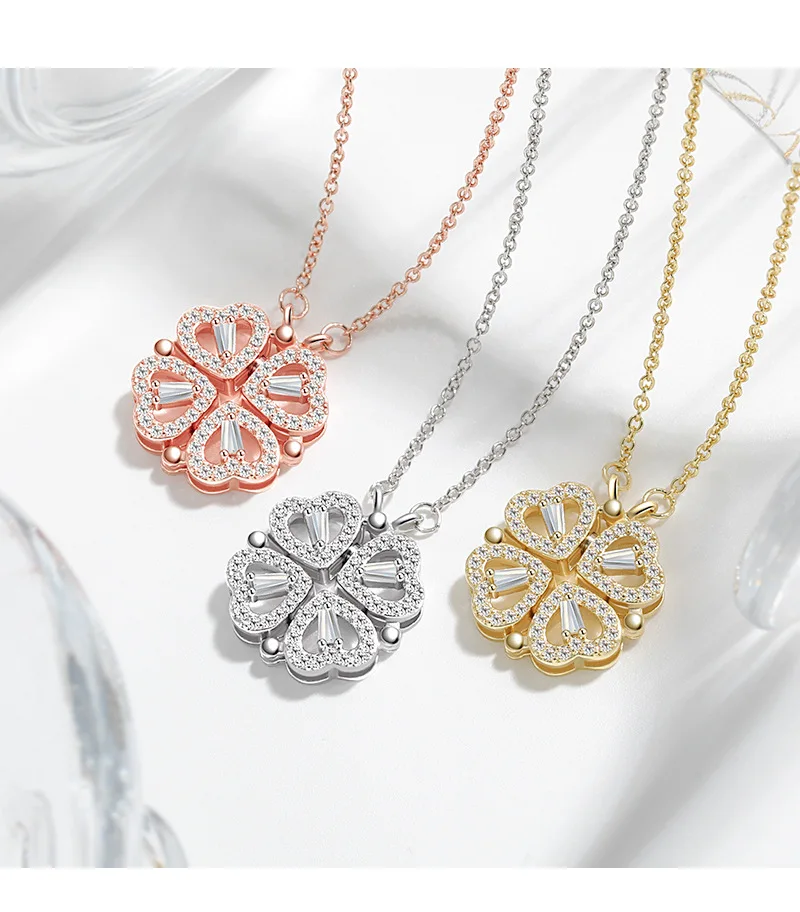 CARLIDANA Transform Luxury Four Leaf Clover Pendant Necklace Crystal Gold Color Heart Love Jewelry for Women Gift