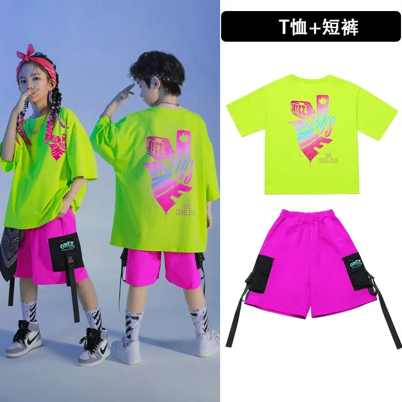 社交ヒップホップ衣装ボーイズ Tシャツショーツジャズダンス競技パーティーステージ衣装ファッション子供ダンス服
