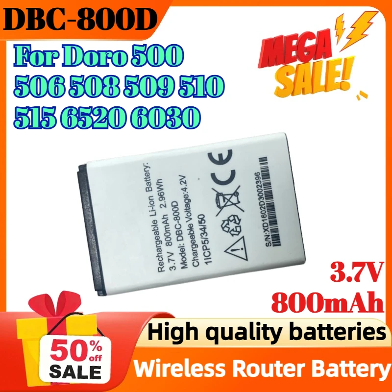 

DBC-800D 3.7V 800mAh Wireless Router Battery for Doro 500 506 508 509 510 515 6520 6030 Battery
