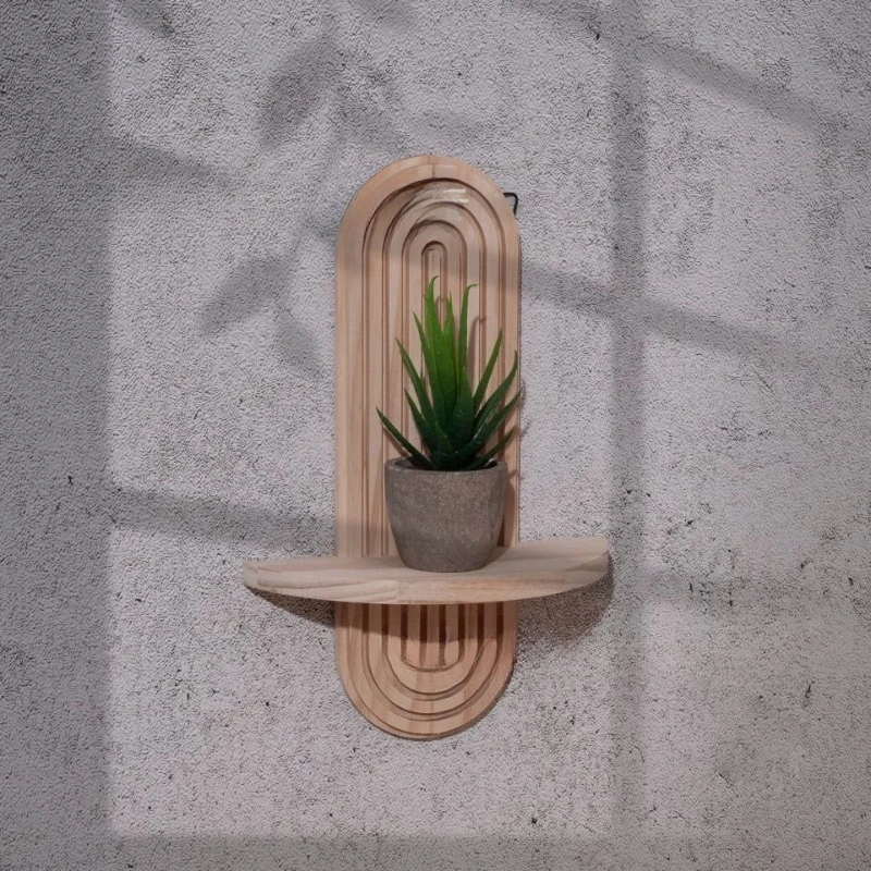 1Pc Boho Style Wooden Wall Shelves - Geometric Wall Mounted Shelves, Natural Wood Finish, Modern Home Decor, Plant Decorative